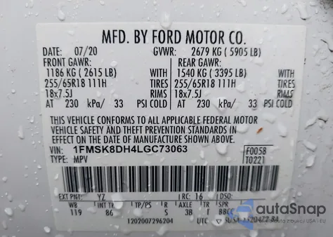 2020 Ford Explorer Xlt from USA, damaged, VIN 1FMSK8DH4LGC73063